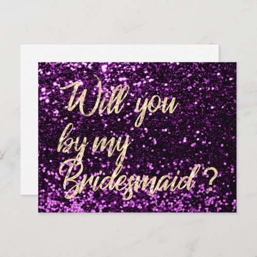 Ben jij mijn bruidsmeisje Violet Plum Gold Script? Uitnodiging Briefkaart (Voorkant / Achterkant)