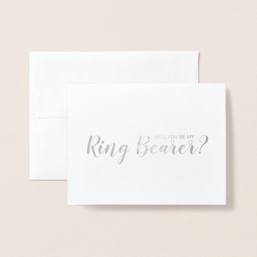 Ben jij mijn ringdrager? Modern Script Silver Folie Kaarten (Voorkant met envelop)