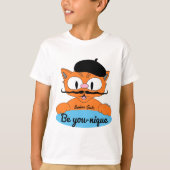 Ben jij-nique (ben uniek) Cartoon Mustache cat Blu T-shirt (Voorkant)