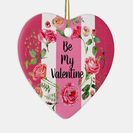  ben Mijn Valentijn Roze Witte Striped Aangepast Keramisch Ornament (Rechts)