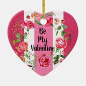  ben Mijn Valentijn Roze Witte Striped Aangepast Keramisch Ornament (Voorkant)