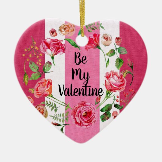  ben Mijn Valentijn Roze Witte Striped Aangepast Keramisch Ornament (Voorkant)