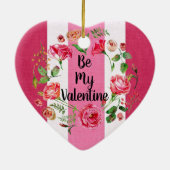  ben Mijn Valentijn Roze Witte Striped Aangepast Keramisch Ornament (Achterkant)