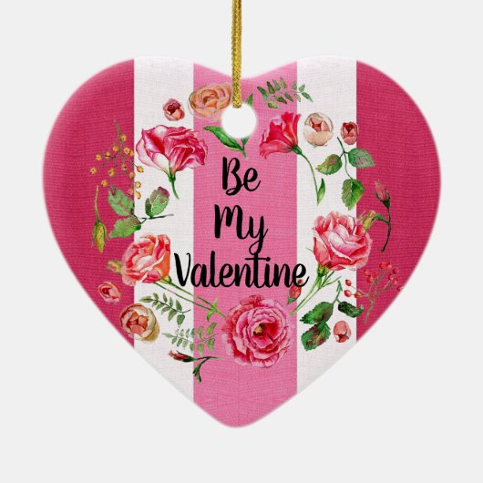  ben Mijn Valentijn Roze Witte Striped Aangepast Keramisch Ornament (Achterkant)