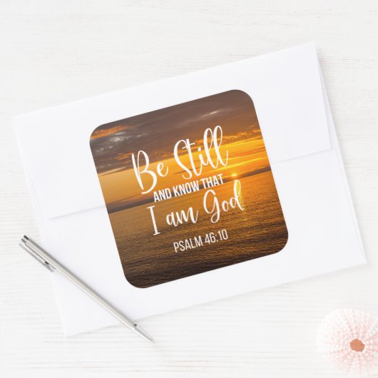 Ben nog steeds en weet dat ik God ben Vierkante Sticker (Envelop)