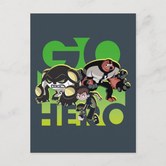 Ben Tennyson, Cannonbolt en Vier Armen - Go Hero Uitnodiging Briefkaart (Voorkant)