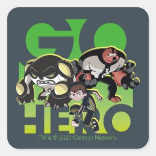 Ben Tennyson, Cannonbolt en Vier Armen - Go Hero Vierkante Sticker