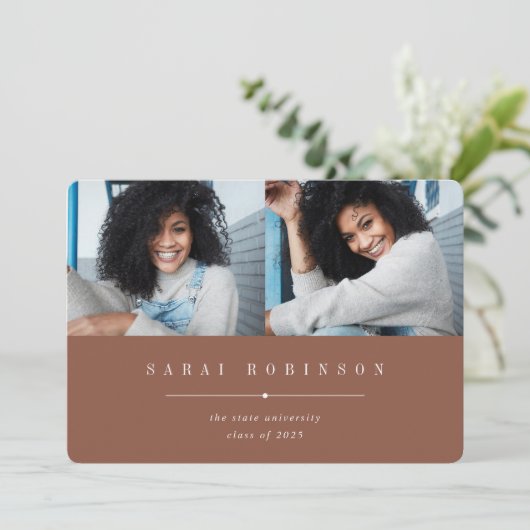 Benadrukt | Eenvoudig twee foto-Afstuderen Aankondiging (Staand voorkant)