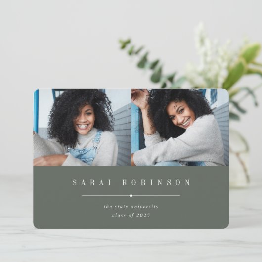 Benadrukt | Eenvoudig twee foto-Afstuderen Aankondiging (Staand voorkant)