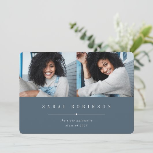 Benadrukt | Eenvoudig twee foto-Afstuderen Aankondiging (Staand voorkant)