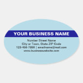 Benadrukte bedrijfsnaam op lichtblauw ovale sticker (Voorkant)