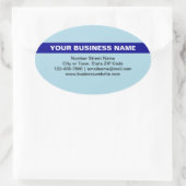 Benadrukte bedrijfsnaam op lichtblauw ovale sticker (Tas)