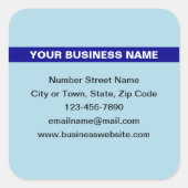 Benadrukte bedrijfsnaam op lichtblauw vierkante sticker (Voorkant)