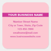 Benadrukte bedrijfsnaam op roze vierkant ticker vierkante sticker (Voorkant)