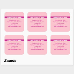 Benadrukte bedrijfsnaam op roze vierkant ticker vierkante sticker