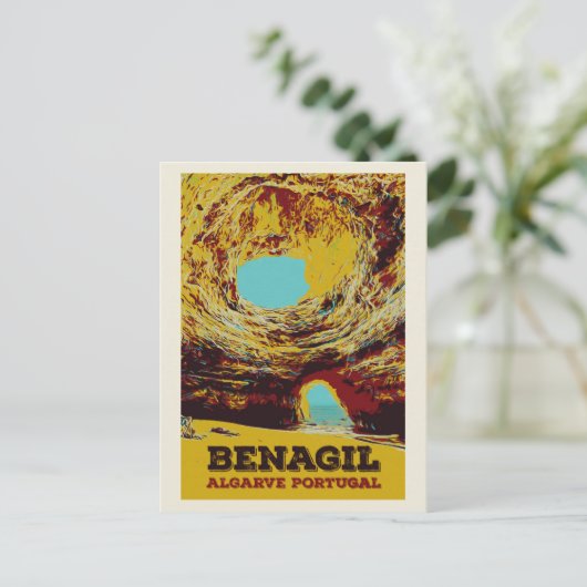 Benagil zee grot illustratie Algarve Portugal Briefkaart (Staand voorkant)