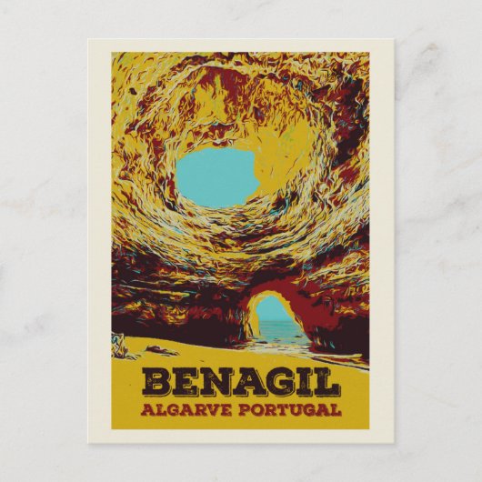 Benagil zee grot illustratie Algarve Portugal Briefkaart (Voorkant)