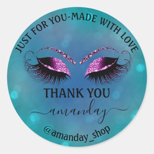 Benaming Boutique Eyelash Shop Blauwgroen Roze mar Ronde Sticker (Voorkant)