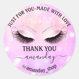 Benaming Boutique eyelashes Winkelroze Glitter Ronde Sticker