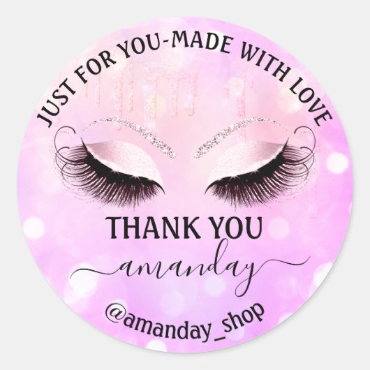 Benaming Boutique eyelashes Winkelroze Glitter Ronde Sticker (Voorkant)