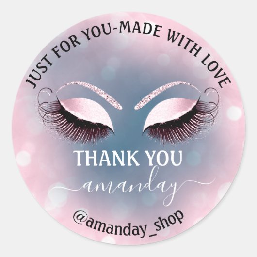 Benaming : Boutique eyelashes Winkelroze marine Ronde Sticker (Voorkant)
