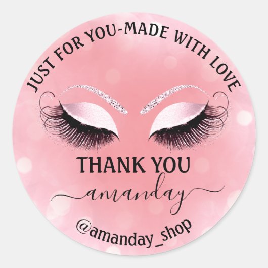Benaming Boutique eyelashes Winkelroze Rose Ronde Sticker (Voorkant)