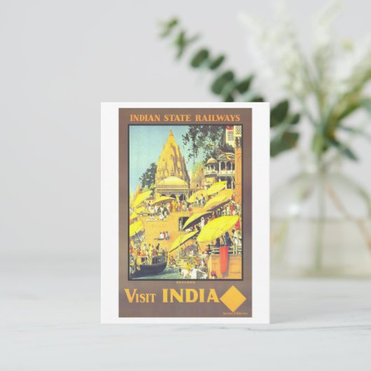  Benares India Travel Poster Briefkaart (Staand voorkant)