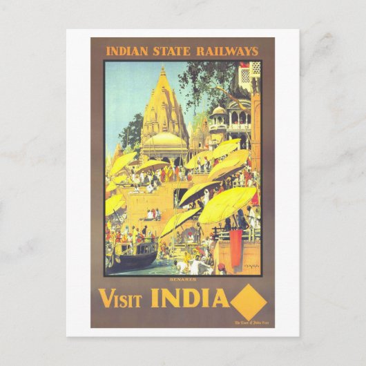  Benares India Travel Poster Briefkaart (Voorkant)
