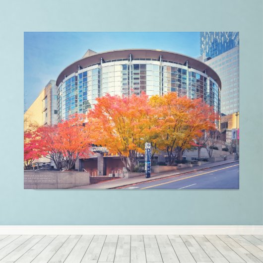 Benaroya Hall in Seattle in de herfst Canvas Afdruk (Insitu (Houten vloer))