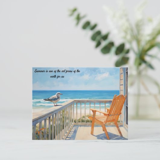 Bench Beach Bird in de zomer Briefkaart (Staand voorkant)