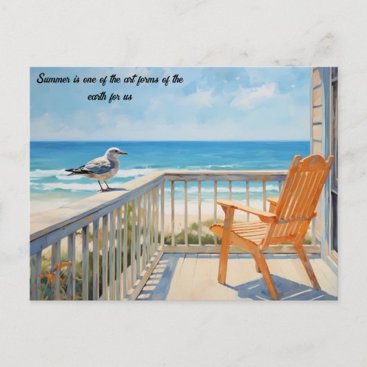 Bench Beach Bird in de zomer Briefkaart (Voorkant)