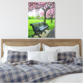 Bench en kersenbloesem uitzicht canvas print (Insitu (Slaapkamer))