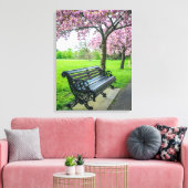 Bench en kersenbloesem uitzicht canvas print (Insitu (Woonkamer))