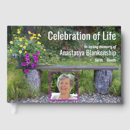 Bench Flowers Celebration of Life Custom Photo Gastenboek (Voorkant)