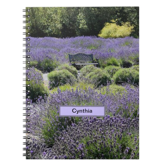 Bench in een enorm veld van lavender in Sequim Notitieboek (Voorkant)