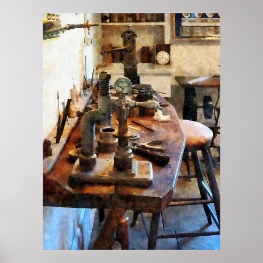 Bench in tandheelkundig laboratorium poster (Voorkant)
