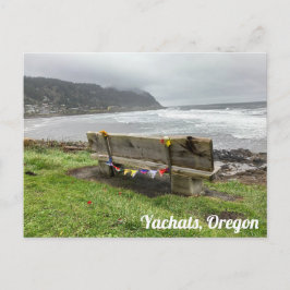Bench kijkt over de oceaan in Yachats, Oregon Briefkaart