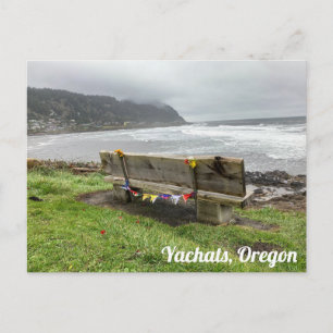 Bench kijkt over de oceaan in Yachats, Oregon Briefkaart