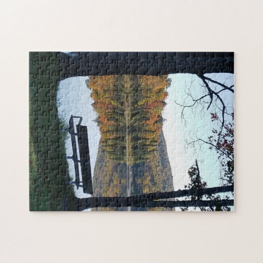 Bench met een herfst Uitzicht Alberta Michigan Legpuzzel (Horizontaal)