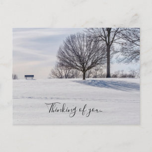 Bench on Snow Covered Hill Denking of you Briefkaart