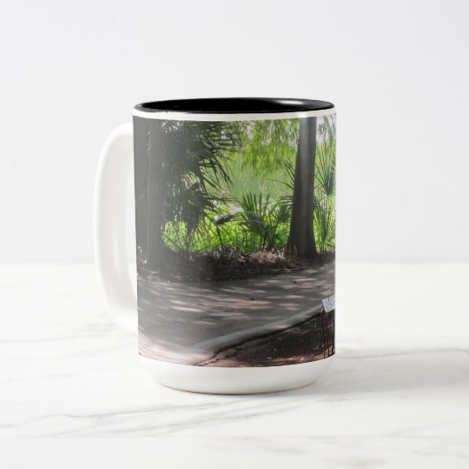 Bench op het pad bij het Parkermeer Tweekleurige Koffiemok (Voorkant links)