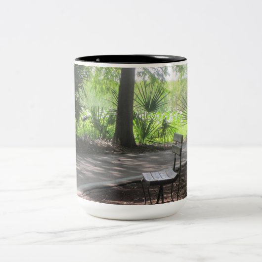 Bench op het pad bij het Parkermeer Tweekleurige Koffiemok (Center)