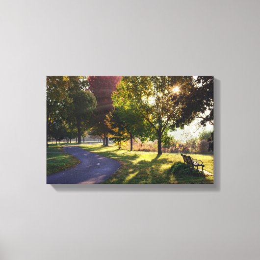 Bench & Sunbeams 17x11,75 inch Canvas Afdruk (Voorkant)