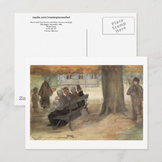 Bench, vier personen & Baby, Van Gogh Fine Art Briefkaart (Voorkant / Achterkant)