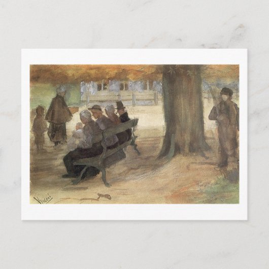 Bench, vier personen & Baby, Van Gogh Fine Art Briefkaart (Voorkant)