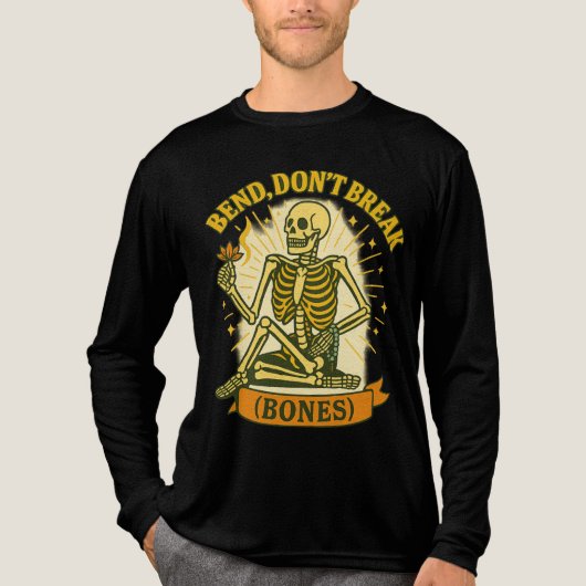 Bend, Don't Break (Botten) Halloween Skeleton Yoga Tri-Blend Shirt (Voorkant volledig)