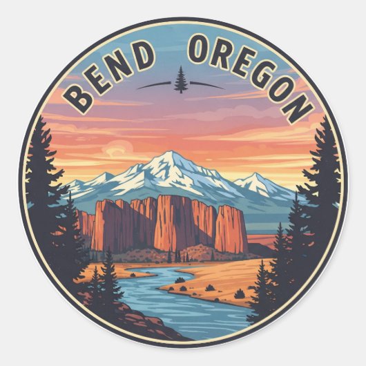 Bend Oregon Coast Travel Briefkaart Ronde Sticker (Voorkant)