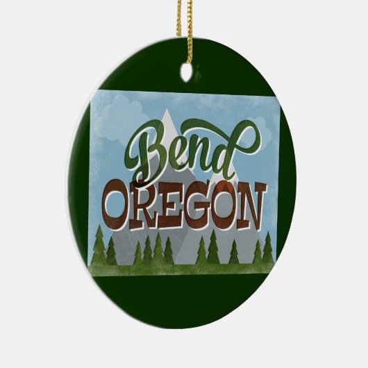 Bend Oregon Fun Retro Snowy Mountains Keramisch Ornament (Rechts)