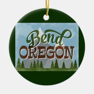 Bend Oregon Fun Retro Snowy Mountains Keramisch Ornament