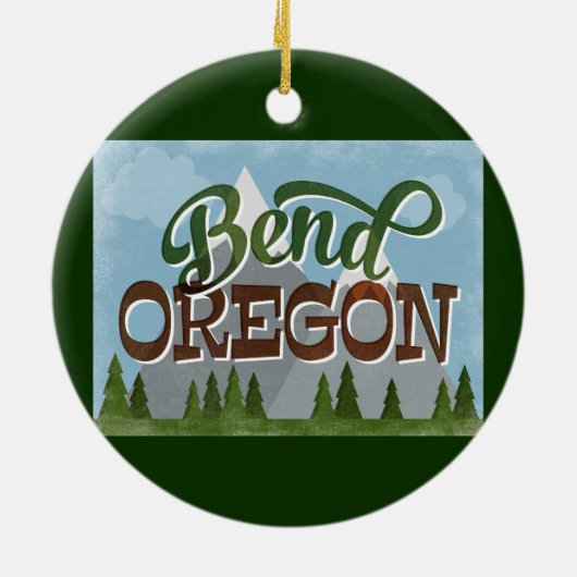 Bend Oregon Fun Retro Snowy Mountains Keramisch Ornament (Achterkant)